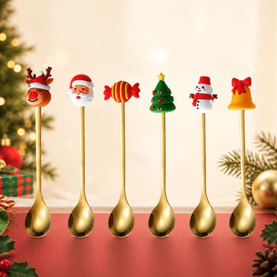 Weihnachtsgabel/Löffel, Langlebiger Edelstahl, mit Niedlicher 3D-Weihnachtspuppen-Dekor Besteck, für Festliches Zuhause Restaurant