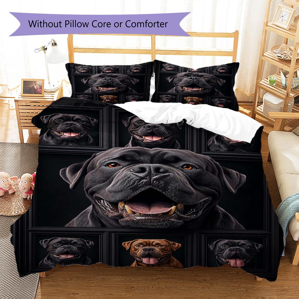 Set Copripiumino Trapuntato con Fantasia Bulldog Coperte Federe Decorazione per la Casa Regalo (1 * copripiumino + 2 * federa, senza nucleo)