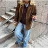 Casaco Castanho para Mulheres Primavera Colarinho Entalhado Manga Comprida Jaqueta Feminina Moda 2025 Solto Abotoamento Simples Casacos Femininos