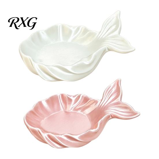 Jewelry Organizer Tray Fishtail Storage Tray, Large Capacity Groove Design, Pearlescent Pink Dish 3D Printing Desktop Ornament, for Rings And