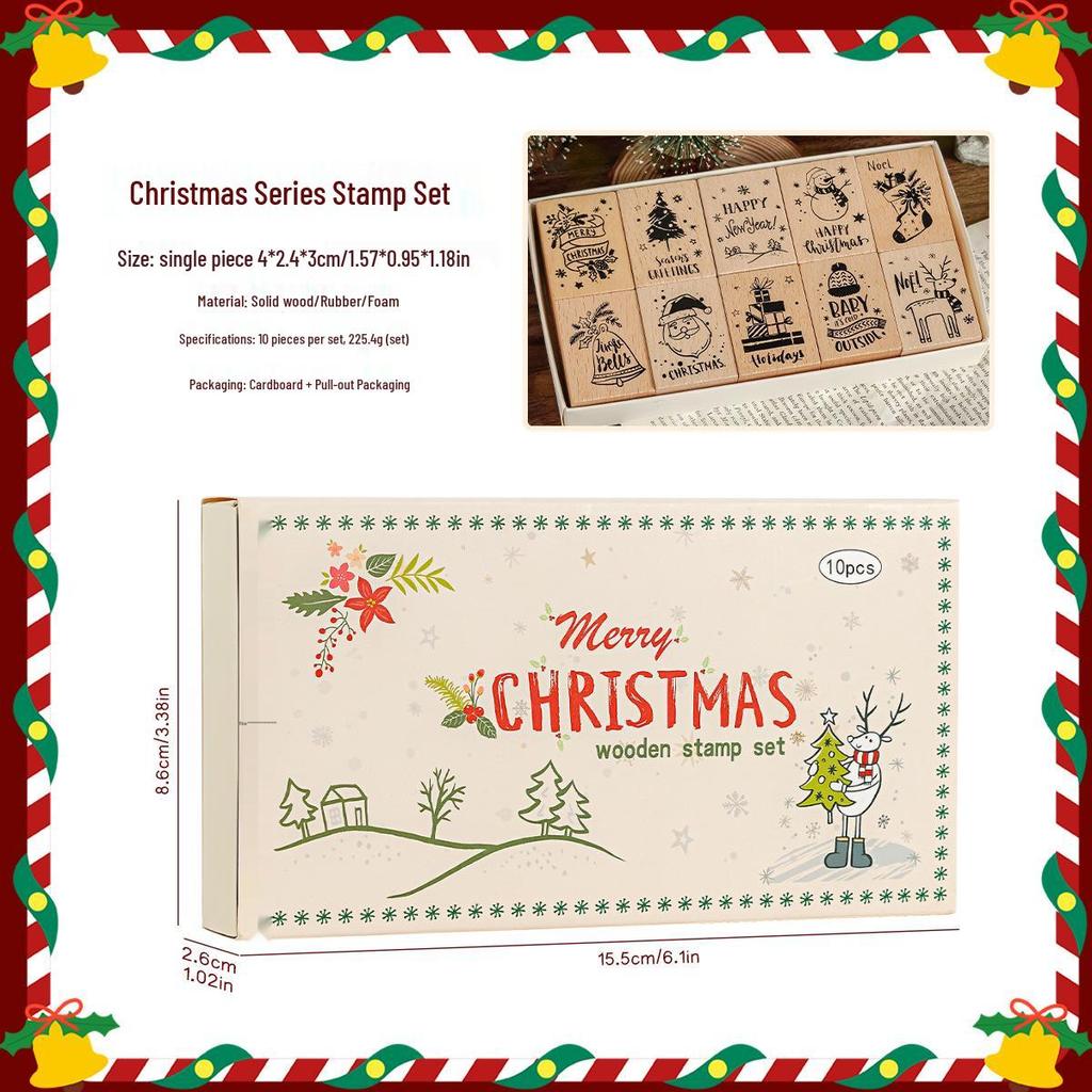 DIY Christmas Wooden Stamp Set for Journal and Diary Decoration