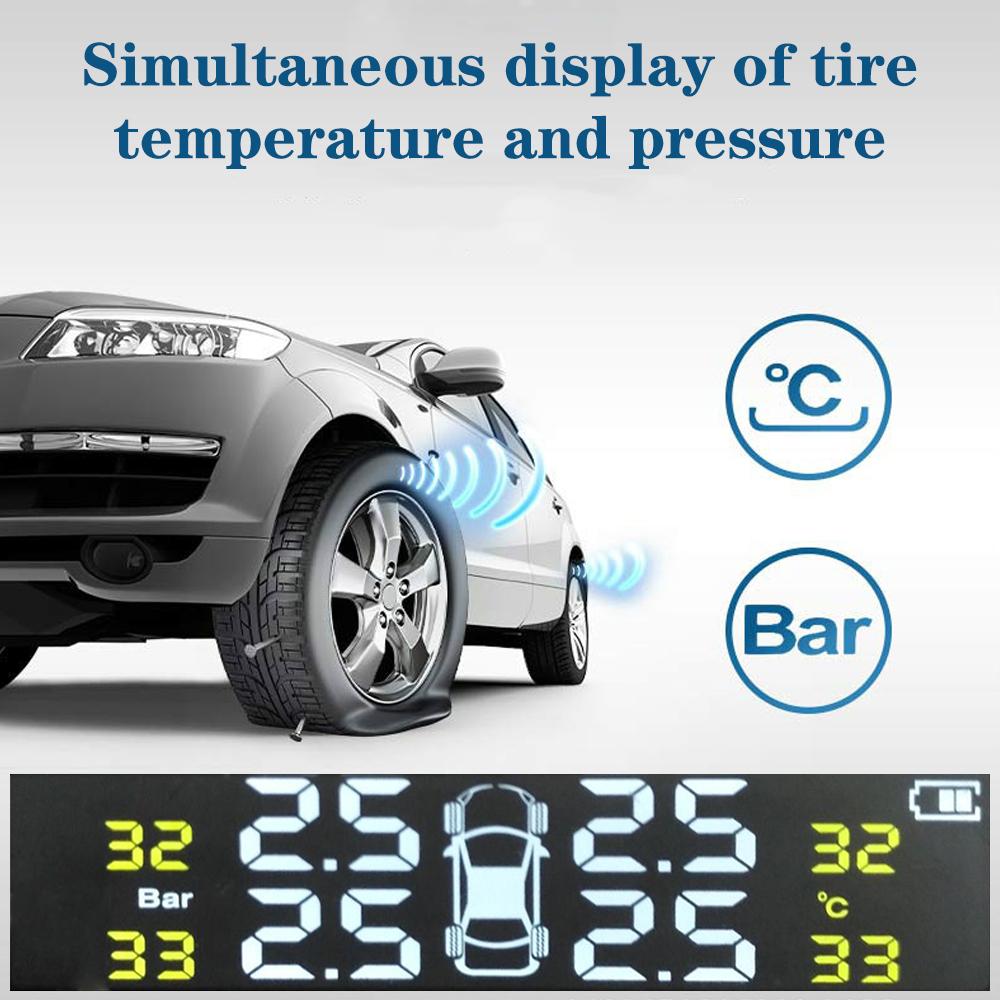 Car Tire Pressure Monitoring System Solar TMPS 4 Sensors Digital Display Tyre Tester Temperature Warning Automotive Accessories