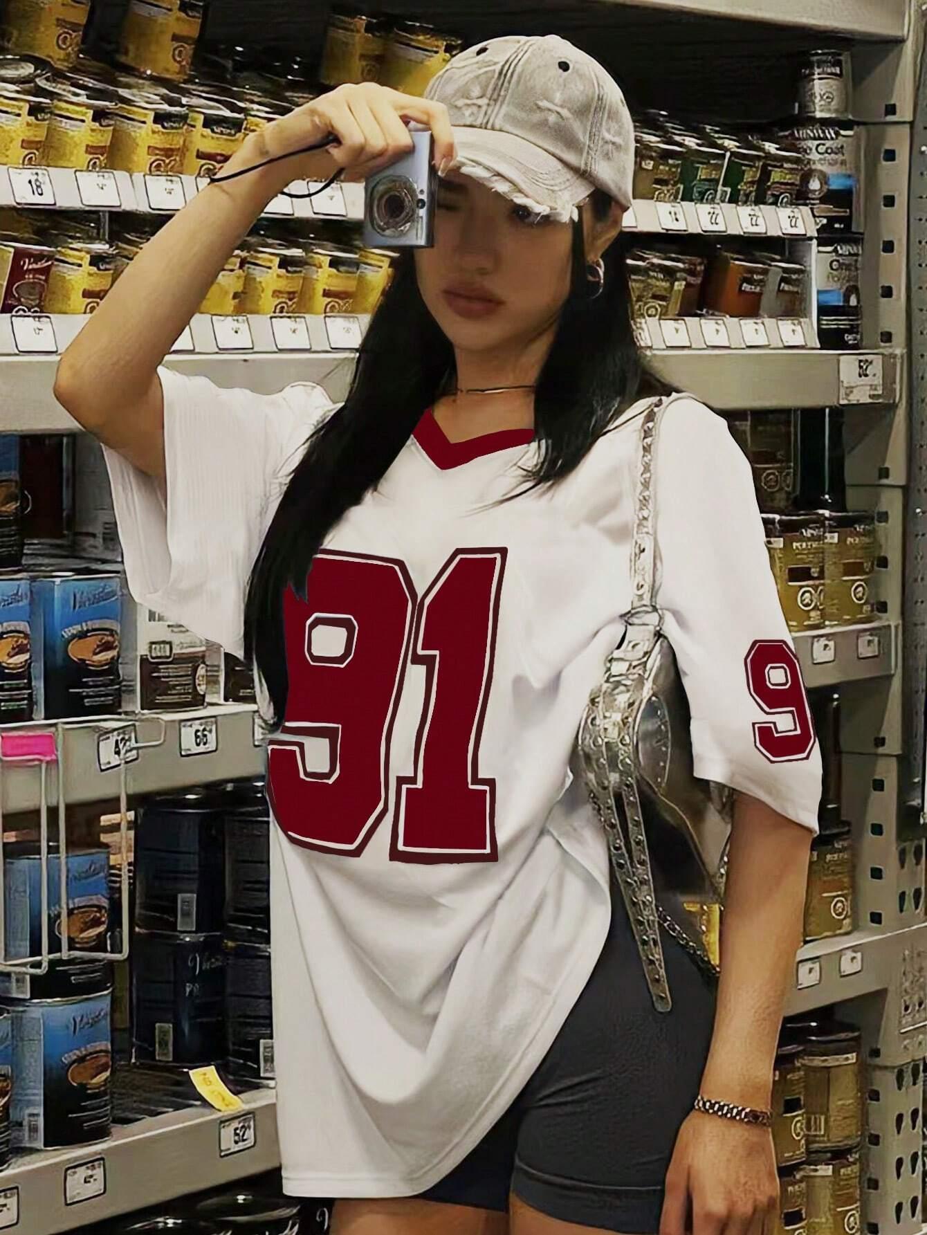 

Летняя женская футболка № 91, футболка для пары с 3D-принтом, дышащая футбольная майка, высокое качество, топы, свободные повседневные футболки с V-образным вырезом, уличная одежда M