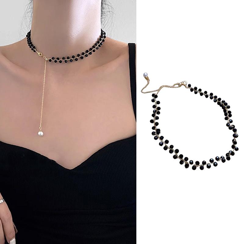 Lanț de claviculă scurtă neagră de gamă înaltă Bijuterii feminine Coliere cu margele Accesorii Cadou
