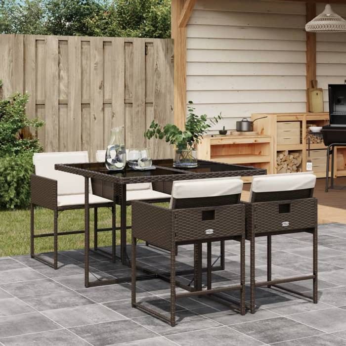 VidaXL 5-Piece Garden Dining Set with Cushions, Table and Folding Back Chairs, Outdoor Patio Furniture 3211257