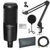 Audio-Technica AT2020 Cardioid Condenser Microphone Set XLR Cable Microphone Arm Pop Filter Cleaning Cloth 5-Piece