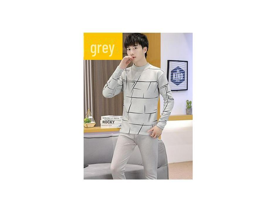 Men's Trendy Thermal Underwear Set: Teen Plus Velvet, Thickened Warm Bottoming Shirt & Pants for Autumn/Winter