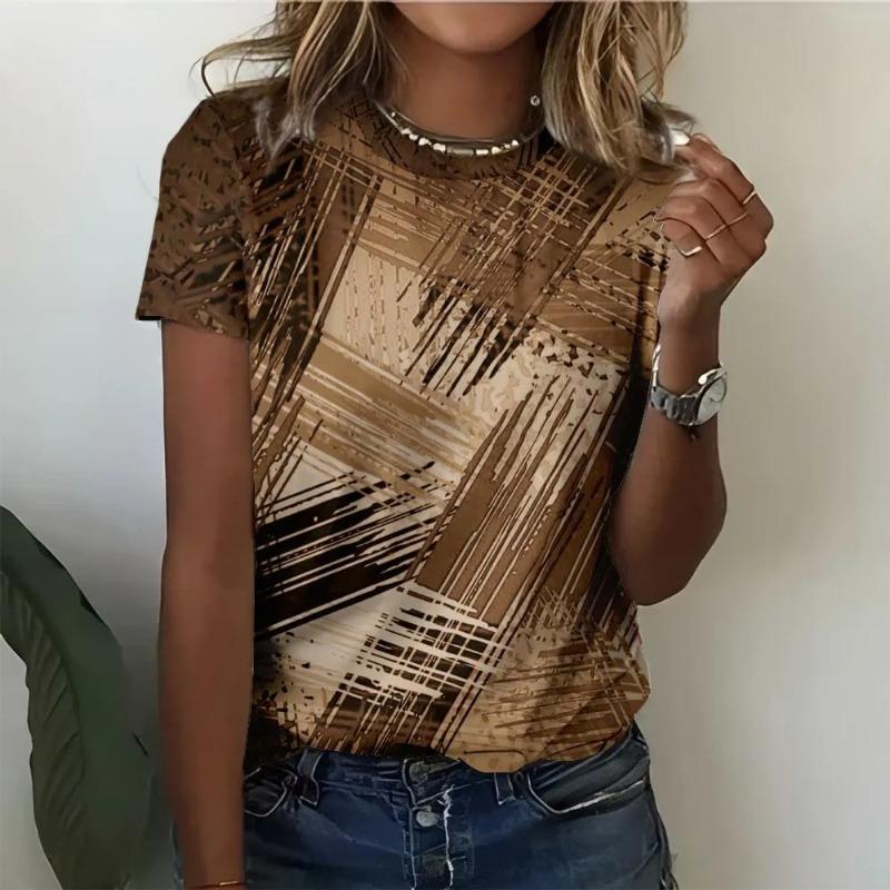 Summer Women's 3D Printed Crew Neck T-Shirt Fashion Versatile Trend Breathable Casual