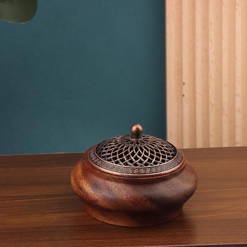 1Pc Walnut Retro Solid Wood Round Incense Burner High-End Atmospheric Home Indoor Incense Burner Chinese Creative Ornaments
