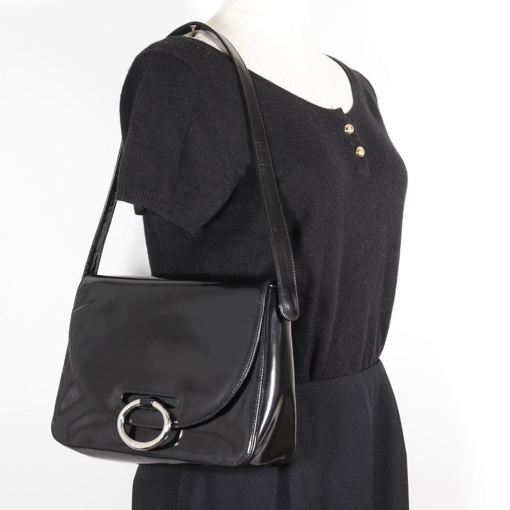 Prada One Belt Shoulder Bag Black Patent Leather Women Used