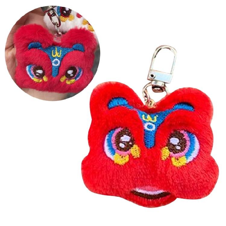 Chinese Lion Keychain Plush Lion Dance Keyring for Car Keys Backpack Ornament