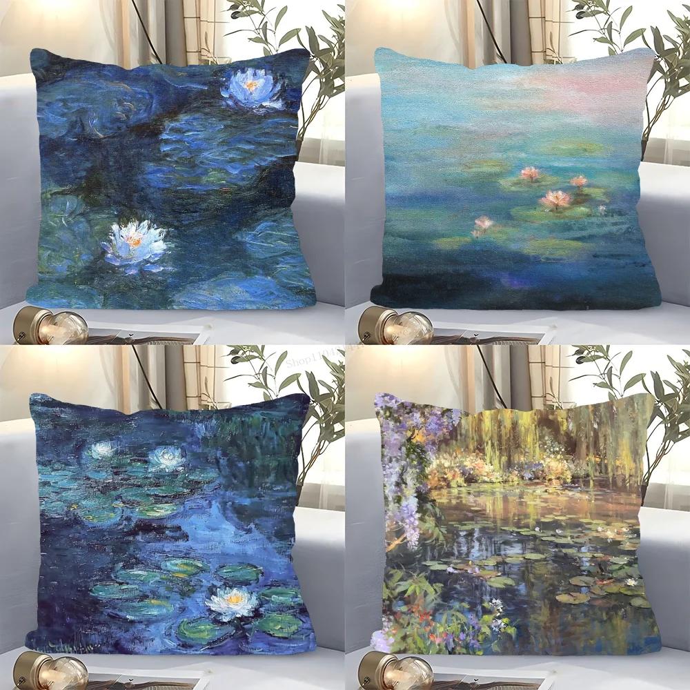 1pc Claude Monet Pillow Case Square Bedroom Sofa Leisure Comfort Cushion Car Living Room Home Decoration