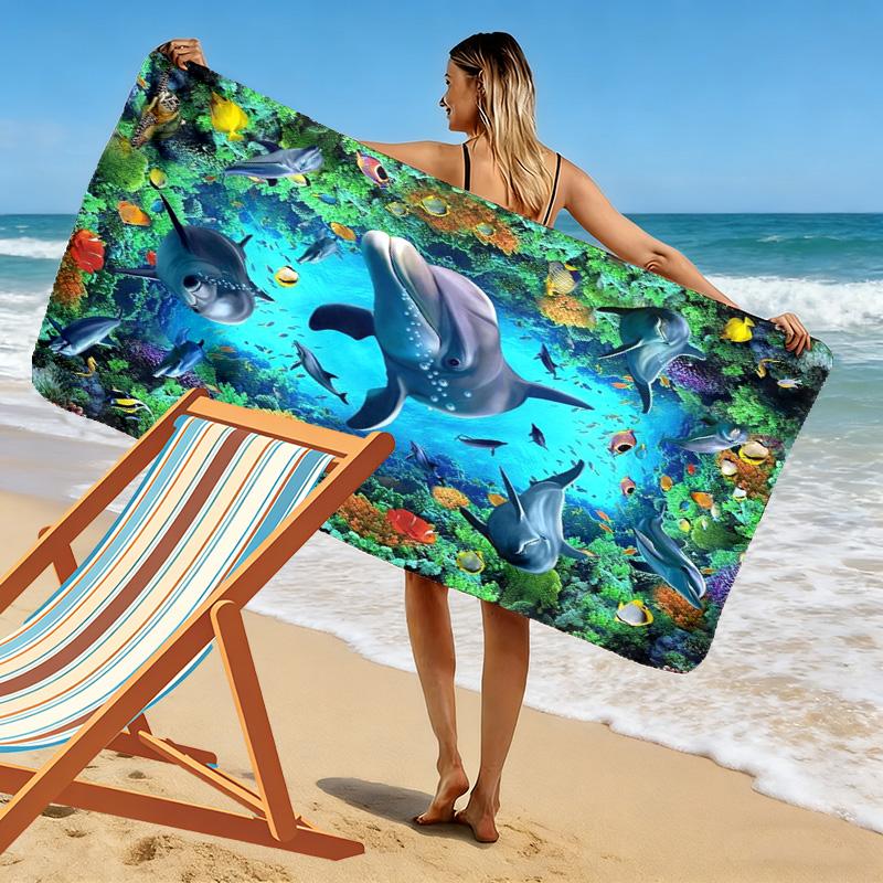 3D Ocean Animal Print Beach Towel, Large Soft Quick Dry Towel for Beach Camping Swimming