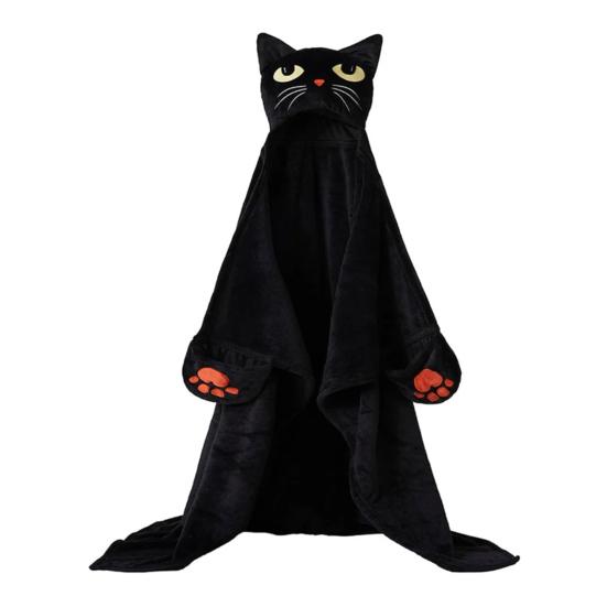 

Хэллоуинский носимый худи-одеяло для взрослых, мягкий флисовый плащ с капюшоном и карманом, костюм для косплея тыквы и черного кота для хэллоуинских вечеринок зелёный