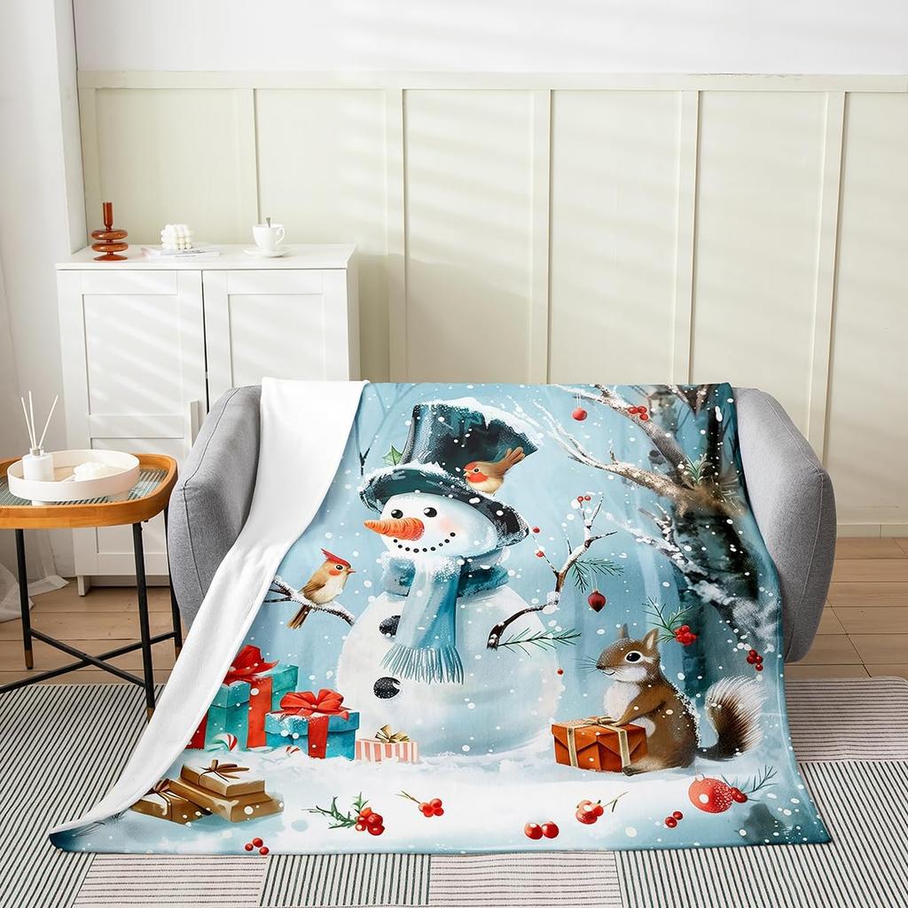 Gingerbread Xmas Flannel Blanket Blue Christmas Tree Candy Throw Blanket Western New Year Theme Cozy Throws for Bed Couch Sofa