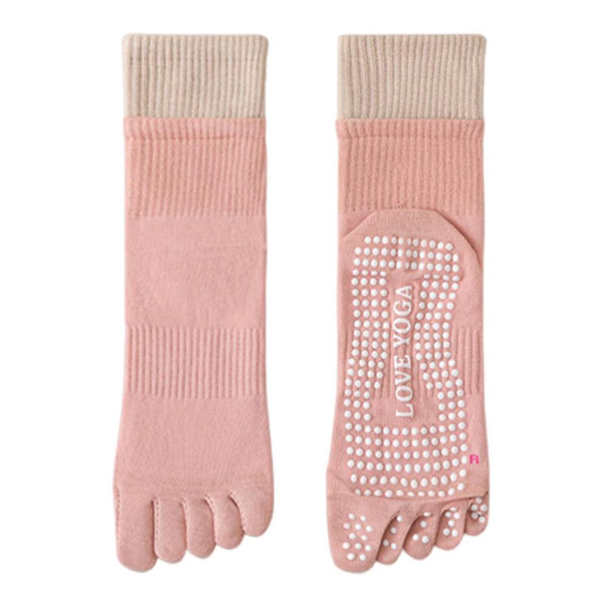 

1 пара носков для йоги с нескользящей накладкой, дышащие, влагоотводящие, для балета, танцев, фитнеса, пилатеса, спорта, спортзала, носки до середины икры розовый