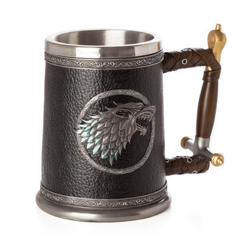 Ritter Edelstahlkelch Retro Bierkrug Whiskeybecher Kreatives geprägtes Harzornament Personalisierter Becher