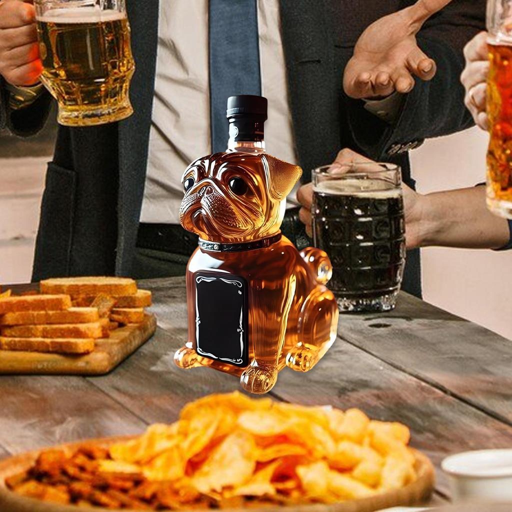 300ml Kreativní zvířecí karafa Realistická skleněná láhev na likér Inspirovaná buldokem Karafa na whisky Víno Brandy Scotchs Bourbon Vodka