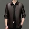 Leather Jacket Men's Autumn Sheepskin Middle-aged and Elderly Plus Velvet Leather Jacket Dad's Button Lapel Jacket