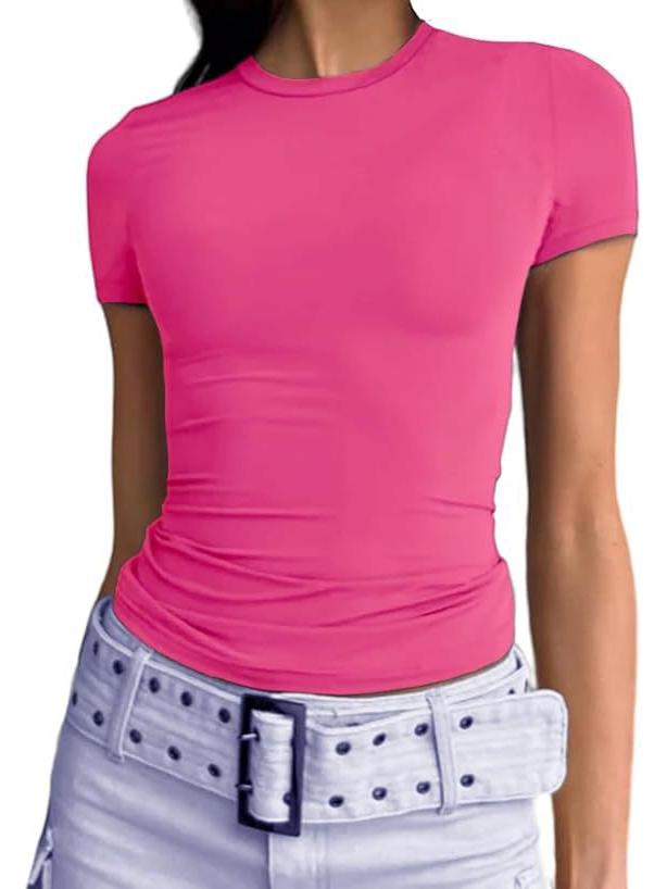 Trendy Women's Casual Long-Sleeve Solid Color Slim Pullover T-Shirts for Spring and Autumn.