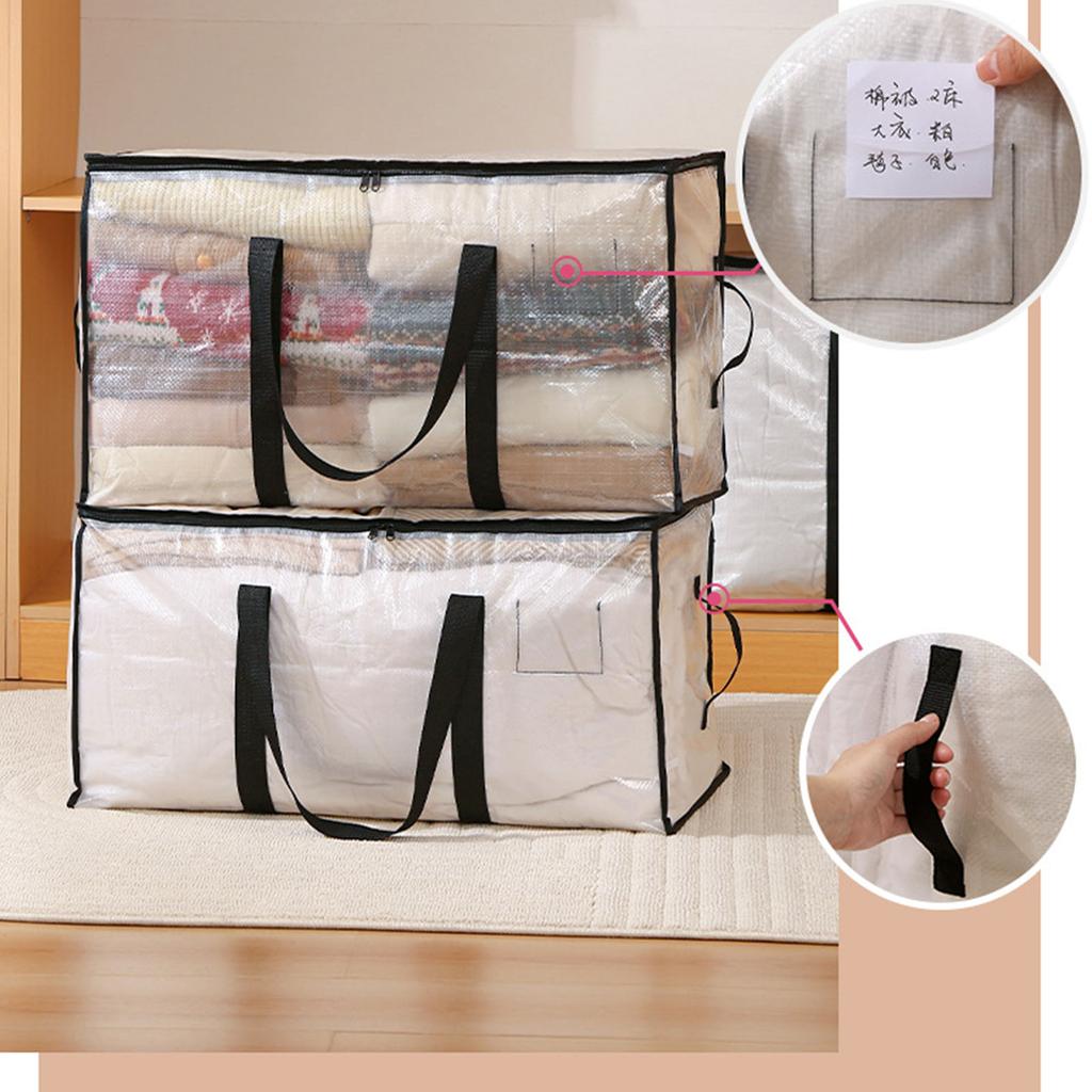 Sturdy Net Handle Storage Bag See-Through Oversized Waterproof Pattern for Seasonal Clothes Bedding Organization