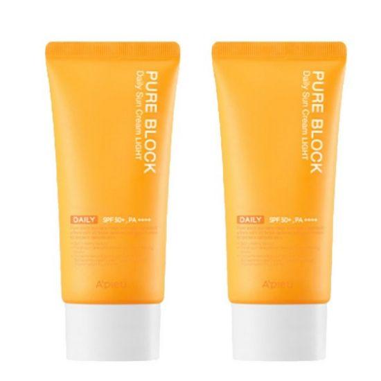 A’PIEU Pure Block Natural Daily Sun Cream Light SPF50+ PA++++ 50ml ×2 Pack