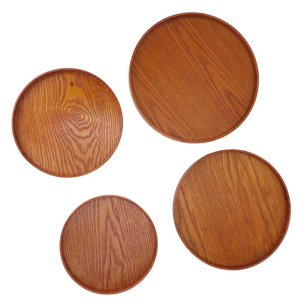 4pcs Wooden Tray Slip Resistant Spill Proof Durable Safe Multifunctional Round Serving Tray for