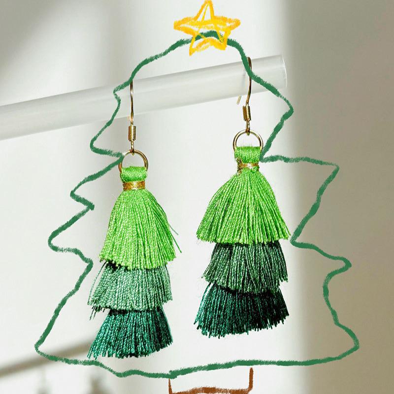 Verlauf Quaste Weihnachtsbaum Ohrringe - Europäisch/Amerikanischer Feiertags Ohrschmuck 2024