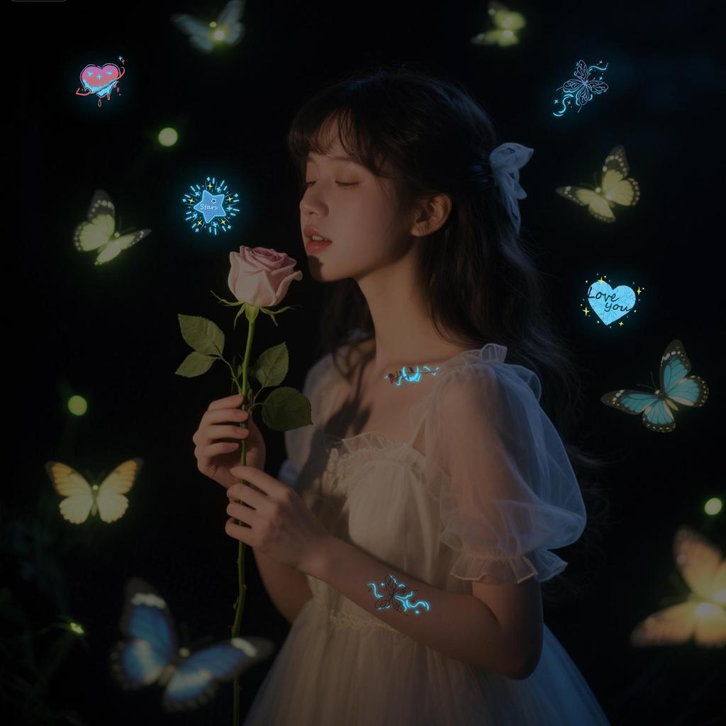 Blue Luminous Waterproof Tattoo Stickers for Carnival & Music Festivals - Sweatproof & Durable