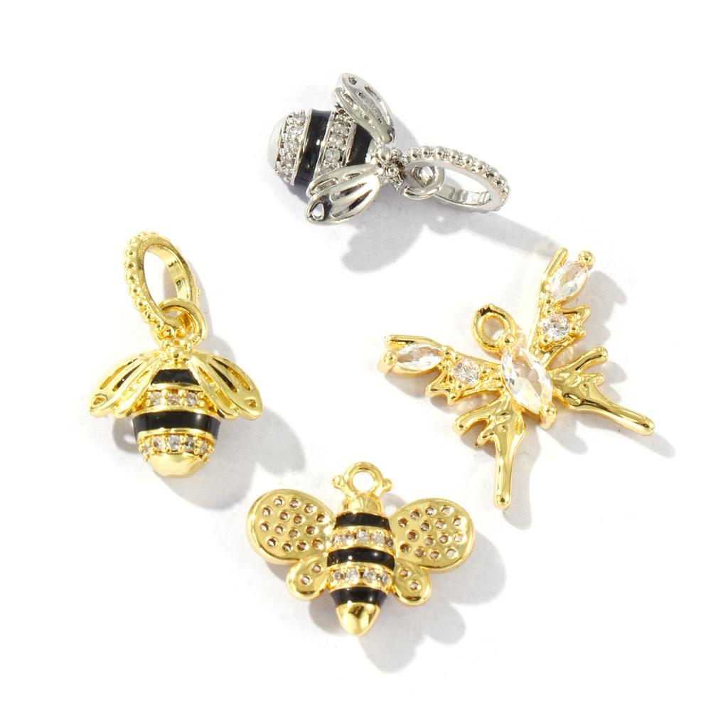 2 PCs Brass Insect Charms Multicolor 3D Clear Cubic Zirconia Cubic Zirconia Pendants For DIY Necklace Bracelet Jewelry Making