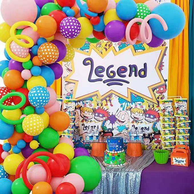 130-Piece Rainbow Balloon Wreath Set Multi-Color Size Carnival Candy Themed Birthday Party Decoration