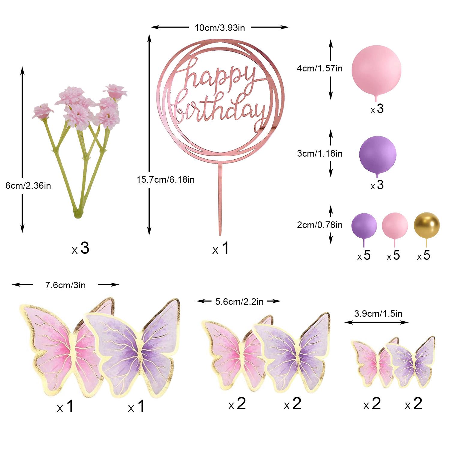 Topper per Torta Palline Rosa Viola Decorazioni per Torta Farfalla Topper per Torta Buon Compleanno per Matrimonio Baby Shower Compleanno Fiore Il vio