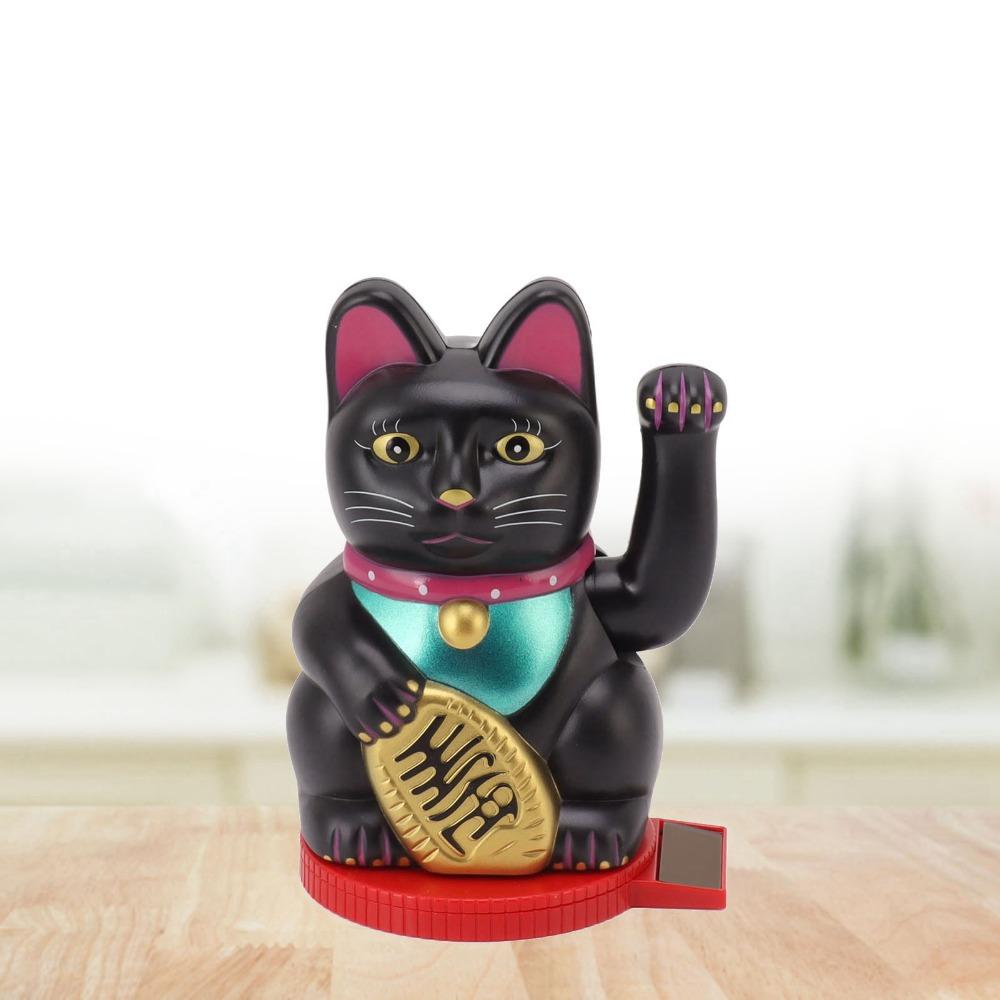 White & Gold & Black Solar Waving Lucky Cat 5 in Solar Induction Cat Figurine Window Ornament