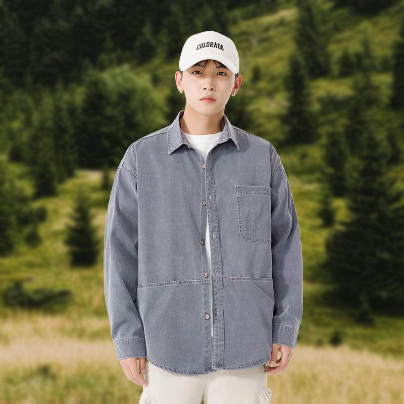 Outdoor Mode Overhemd Lange Mouwen Shirt Heren Mooi Top Effen Kleur Kraag Los Veelzijdig Jas Heren Casual