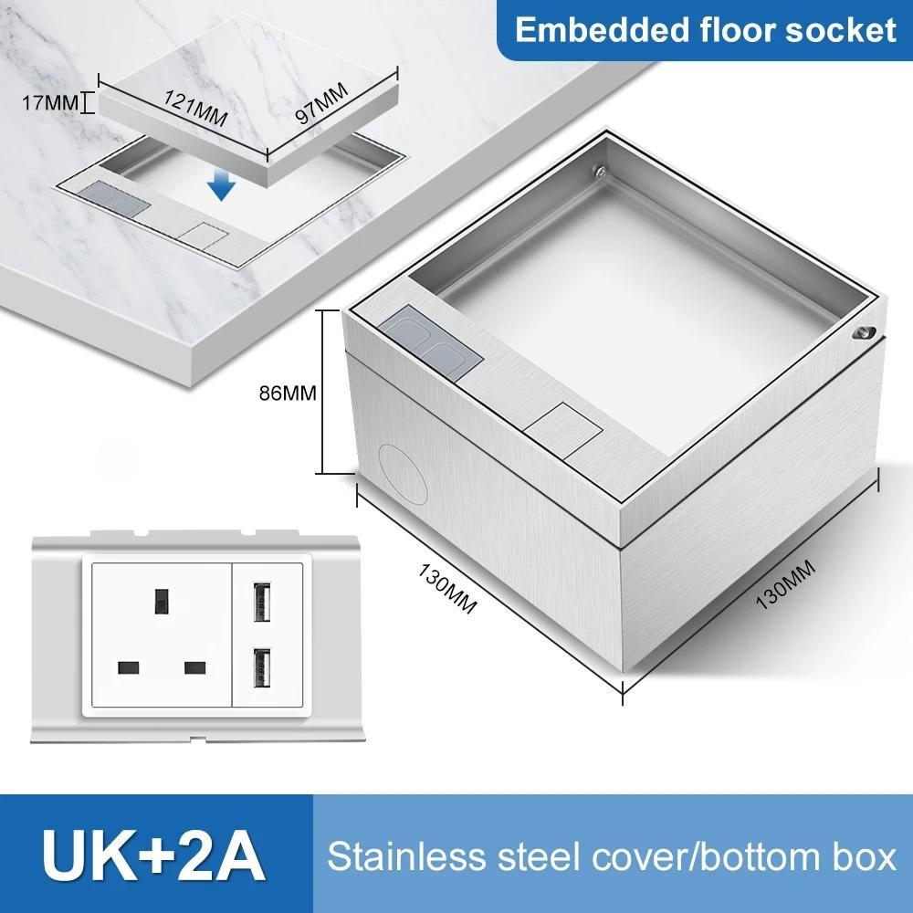 130*130mm Embedded Version Floor Socket Replaceable Module Power Socket Stainless Steel Hidden Power Adapter