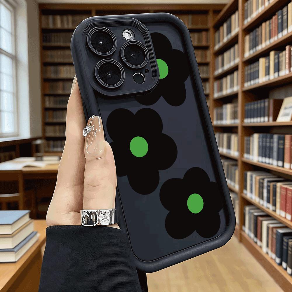 Flowers with Green Center Soft TPU Phone Case for iPhone 17 16 15 14 13 12 11 Pro Max Plus Shockproof Anti-Slip Cover