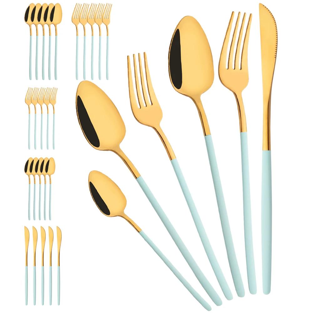 36Pcs Black Cutlery Sets Stainless Steel Knife Fork Spoon Tableware Dessert Mirror Flatware Set Festival Kitchen Dinnerware Gift
