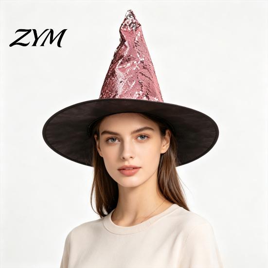 Sparkly Sequin Witch Hat Reversible Hat, Glitter Large Wizard Unique Costume Halloween Party for Cosplay, Masquerade Color Changing