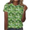 Cuello Redondo de Verano 3D St. Camisetas de Manga Corta Casuales de Moda para Mujer con Estampado Temático Verde del Día de San Patricio