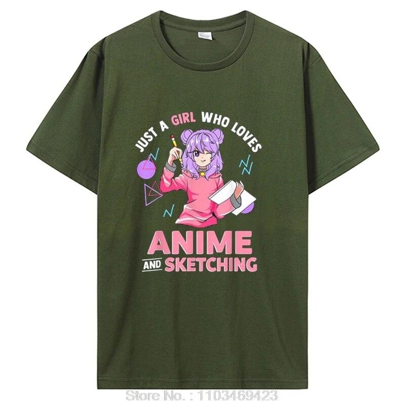 Just A Girl Who Loves Anime And Sketching T-Shirt Tops Unisex Cotton Graphic Tshirt Clothing Oversized Tees