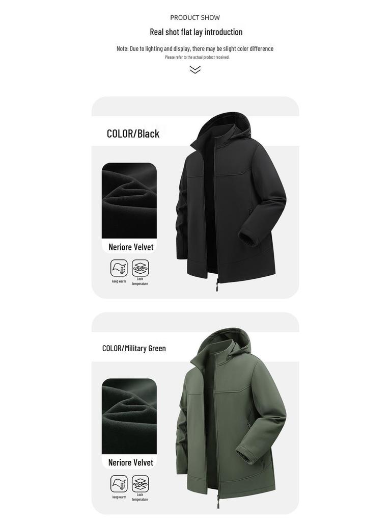 Men's Winter Softshell Jacket with Detachable Hood, Fleece-Lined, Windproof, and Warm - Plus Size Available