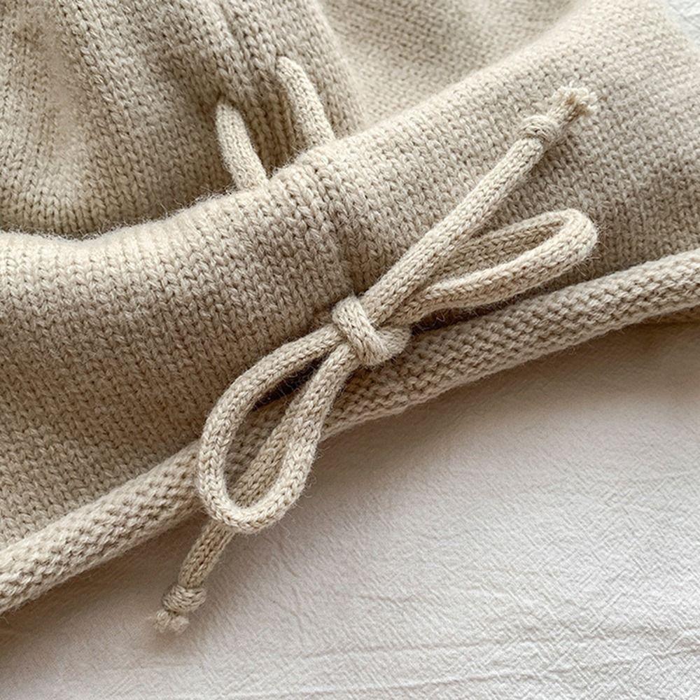 Ear Protection Knitted Baggy Beanie Hat Soft Winter Knitted Cap Solid Color Pullover Hat  Ladies
