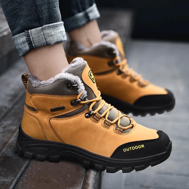 Winter Snow Boots Men Anti-slip Warm Soft Plush Casual Hiking Shoes Men Thick-soled Breathable Outdoor High-top Ankle Boots Men