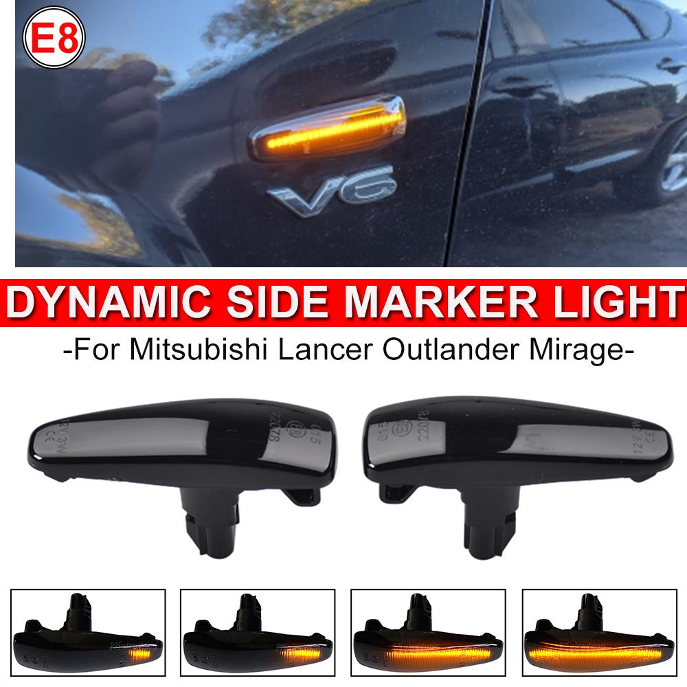 2 Stück Bernsteinfarbene Dynamische LED-Kotflügel Seitenmarkierer für Mitsubishi Lancer EVO X Outlander Sport Mirage 2014+ Blinker Leuchte Markierungsleuchte