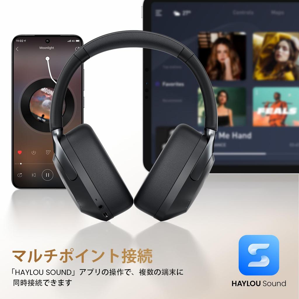 HAYLOU S40 Wireless Bluetooth 50dB Noise Spatial Low Wireless and Up to 90 Hours of Music Comfortable Supports Two Devices App Includes for and Black