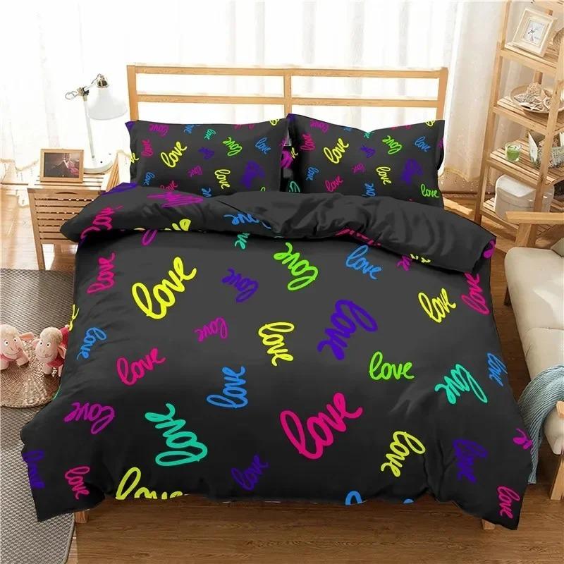 I Love You Duvet Cover Microfiber 2/3 Pcs Bedding Set QueenKingFullTwin Letter Hello Love Quilt Cover for Lovers Girls Spouse