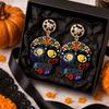 Halloween Acrylic Skull Drop Dangle Earrings Pair, Statement Jewelry for Party Outfits, Costume Wear and Seasonal Styling
