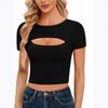 2026 Women's European & American Casual Round Neck Solid Color Cropped Short Sleeve T-shirt