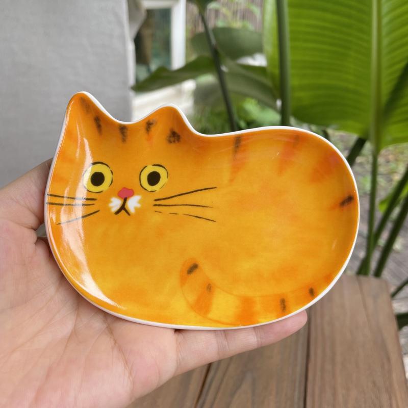 Creative Cute Cat Face Shaped Ceramic Sauce Dish Small Plates Tableware Home Kitchen Supplies Pet Themed Condiment Dish