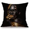 Black Gold African Lady Girl Style Modern Fashion Living Room Luxury Looking Decoration Art Sofa Pillow Case Linen Cushion Cover